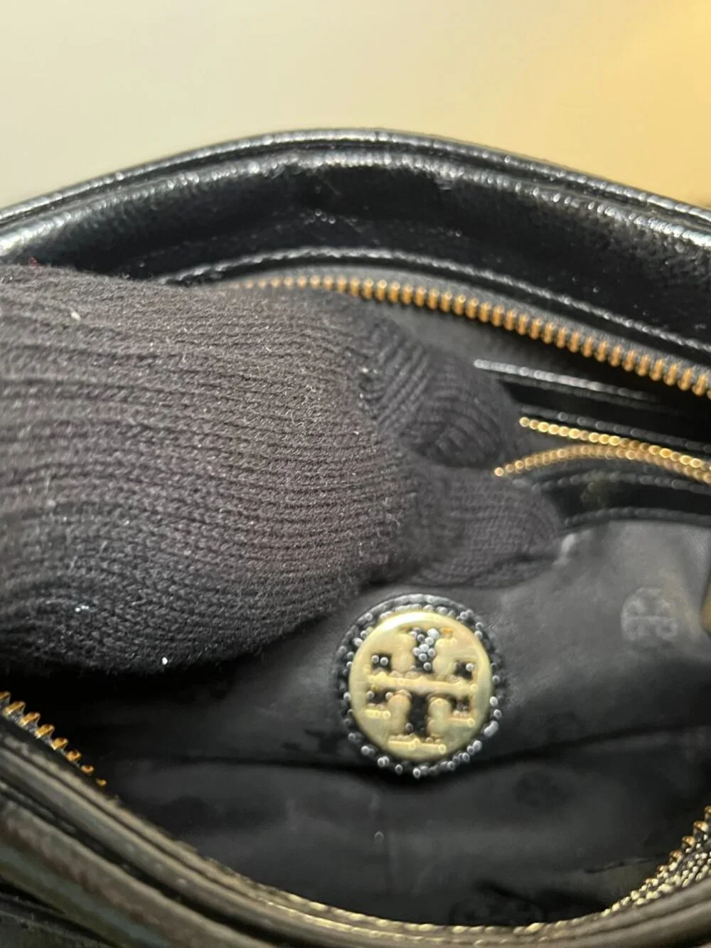 Tory Burch Black Pebbled Leather Camera Bag